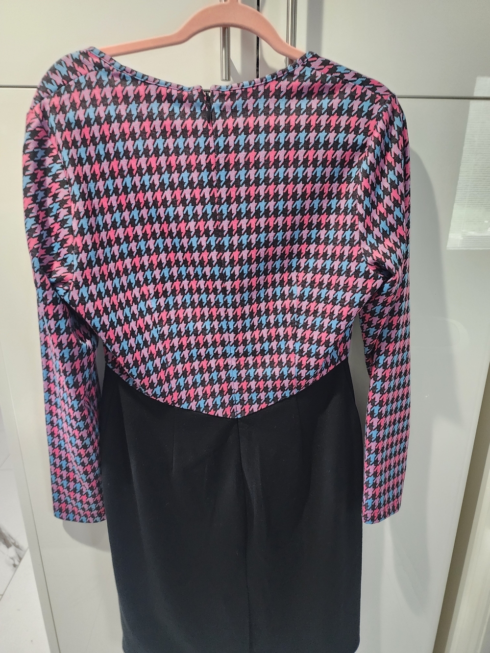 Gabrielle | Black Dress with Pink & Blue Houndstooth Accents And Heart - Picture 3 of 3
